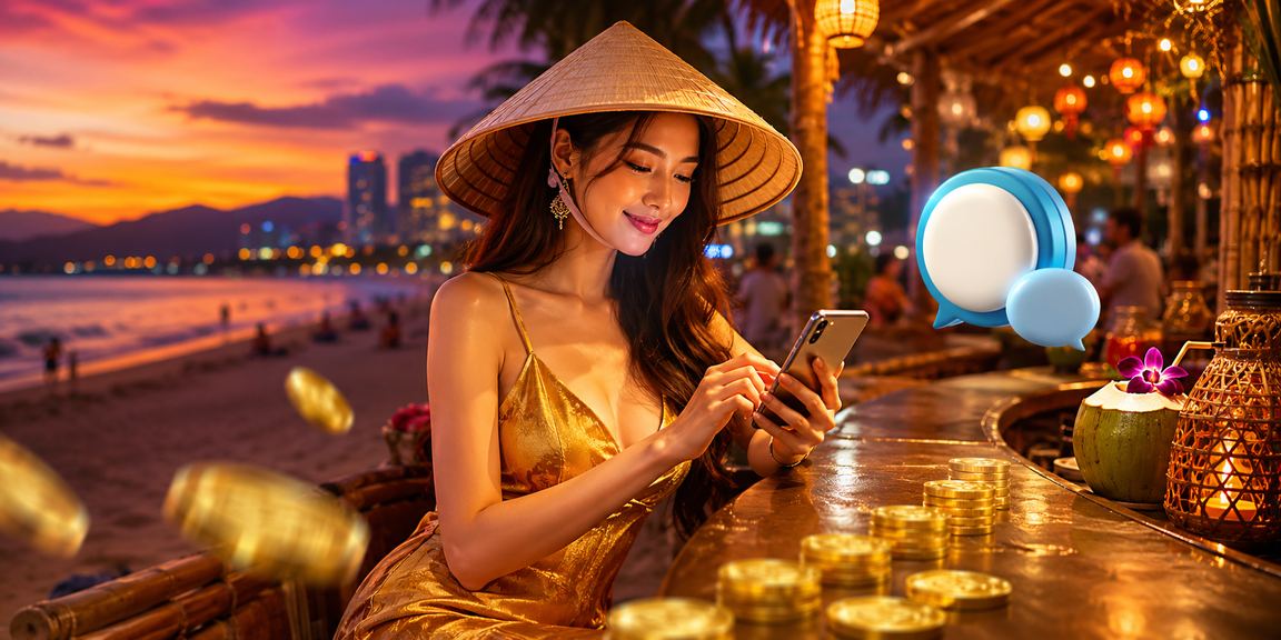 Người chơi tại Đà Nẵng xem thông tin tiền thưởng trên điện thoại bên bàn cà phê